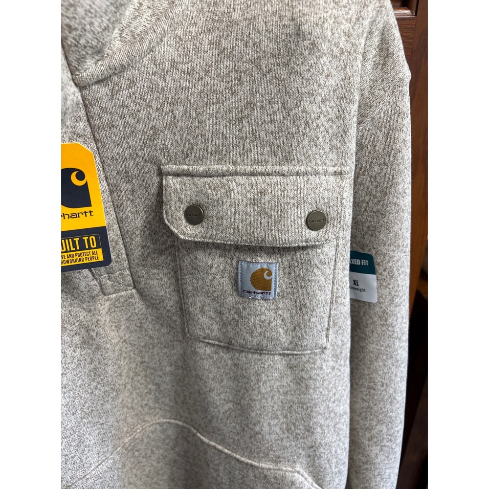 Carhartt Mens Relaxed Fit Midweight Quarter-Zip‎ Pocket Sweater Fleece XL Tan